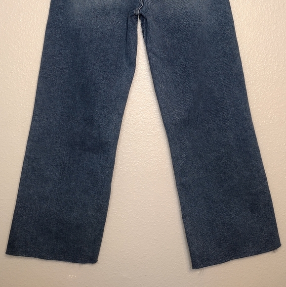 7 For All Mankind Cropped Alexa Blue High Rise Cut Hem Trouser Wide Leg Jeans - Picture 8 of 15